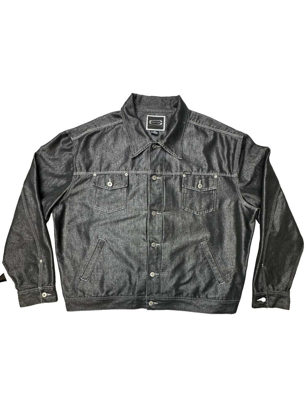 Vintage GUESS Jeans USA Men's 4XL Black Denim Trucker Jacket Contrast Stitch